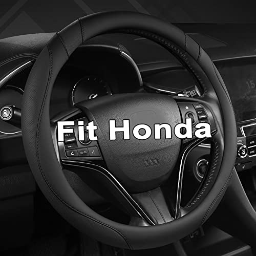 GIANT PANDA Leder Auto Lenkradbezug für Honda,37cm-38cm (Schwarz-M)