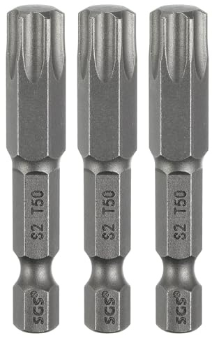 QUARKZMAN 3 Stück T50 Torx Bit Set Schraubendreher Bitsatz 1/4 Zoll Sechskantschaft 50mm Lang Magnetisch Hex Sechskant Ohne Loch Spitze Bohrer Bits S2 Stahl für Torx Schrauben Werkzeug