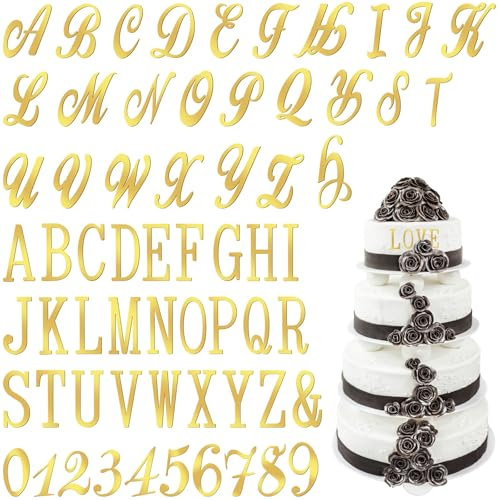 NISENTIA 63 Stück Buchstaben Tortendeko, Torten Buchstaben für Torte Gold Acryl Kuchen Deko Tortendeko Zahlen 0-9 und A-Z Goldenen Kuchenbuchstaben für Geburtstag Hochzeit Jubiläum Party