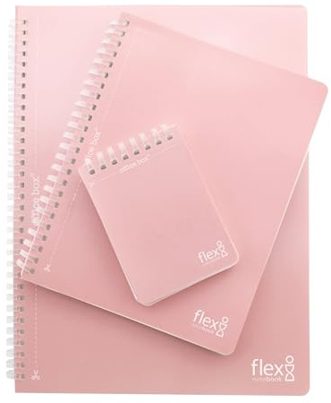 office box, Flexi A4/A5/A7 Notizbücher mit Deckblatt und Spiralbindung aus Polypropylen, 80 Blatt, kariert, mit Vorschnitt und Lochung, ideal zum Abheften in Ihrem Ordner, Rosa, 3 Stück