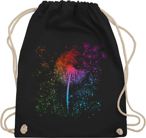 Turnbeutel Rucksack - Blumen & Pflanzen - Regenbogen Pusteblume Geschenk Rainbow Löwenzahn Pride Geschenke LGBTQ I - Unisize - Schwarz - pflanze plant plants blume flowers pflanzenliebhaber braut