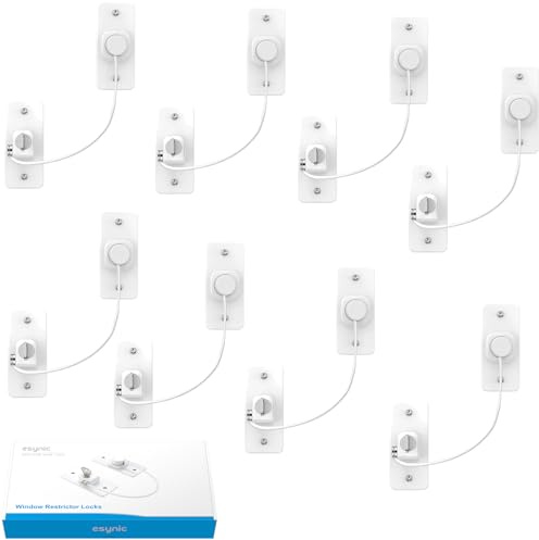 eSynic 8 Pack Window Restrictors for Upvc No Drilling Support 2 Fixing Ways | With 185mm Wire Long，Rotatable 360°Cable,Limiting Ventilation and Child/Pets Safety，Work on All Types of Windows