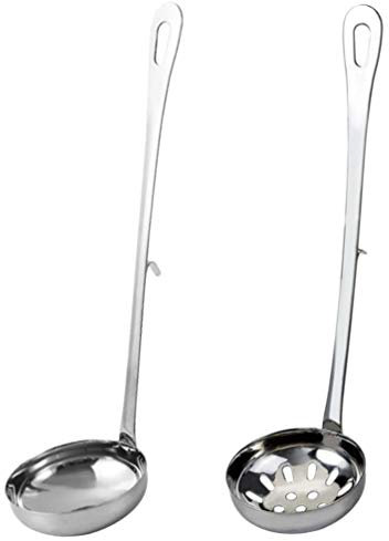 ULTECHNOVO Soup Spoon Stainless Steel Heavy Duty Big Soup Ladle Colander Serving Spoon with Attractive Mirror Finish, Perfect for Hotpot Stirring Sauce Serving