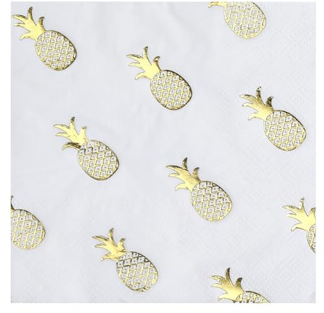 Servietten Goldene Ananas Weiß Happy Birthday Servietten Hochzeit Kindergeburtstag Cocktailservietten Party Geburtstagsservietten Servierten Disposable Napkins Pack of 30(33x33cm)