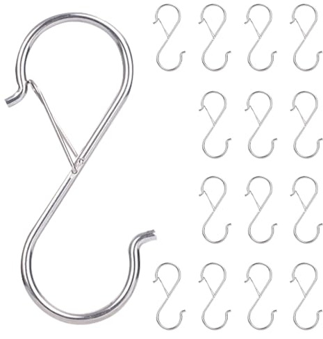 ZSUIQIN 15 Piezas Ganchos grandes en S, Plata, para Cocina, Baño & Oficina | Hierro,Resistente al Desvanecimiento,Sin Taladrar,Para Colgar Utensilios de Cocina, Ropa, Plantas de Interior & Herramientas