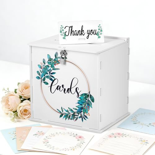 MICHIHOMIE Wedding Card Box with Lock, White PVC Post Box for Cards, Gift Card Box for Reception Party, Graduation, Baby Shower, Birthday Decoration