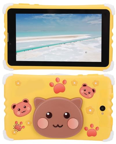 TARSHYRY Tableta para Niños, Pantalla HD de 11 Pulgadas con Funda Protectora Resistente y Soporte, Memoria ROM Ampliable de 128 GB para el Aprendizaje de los Niños, con Controles (Yellow)