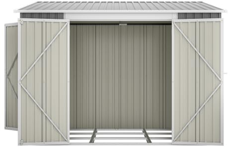 Abri à outils en métal de 6 x 8 pieds – Grand abri de 4,5 m² avec double portes et porte latérale, abri en acier résistant aux intempéries avec toit incliné comme garage à vélos pour 4 à 6 vélos