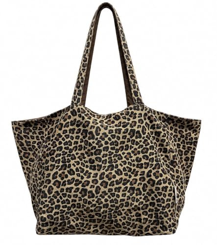 AMIIE Shopper Damen Leo – Große Stofftasche mit Leopardenmuster, geräumige Schultertasche mit langen Trägern, faltbar, 2-in-1 Tote Bag für Alltag, Shopping, Reise & Strand