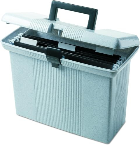 Pendaflex Portable File Box with File Rails, Simple Document Storage, File Bin for Home and Office, Hinged Lid with Double Latch Closure, Granite, 3 Hanging Folders Included, 11 x 14 x 6.5 (41737)