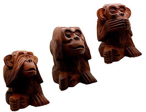Budawi® Handgeschnitztes 3er Affen-Set aus Suarholz – „Die DREI Weisen Affen“ – Symbol für Weisheit, Achtsamkeit & Harmonie