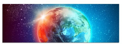 Paul Sinus Art Panoramabild auf Leinwand und Keilrahmen 120x40cm Weltraum Erde Sterne Sonnenaufgang