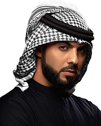 HOMELEX Keffiyeh Arabisches Kopftuch für Herren, Scheich, muslimischer Turban, Saudi-Dubai-Kopfbedeckung, Black-q, Einheitsgröße