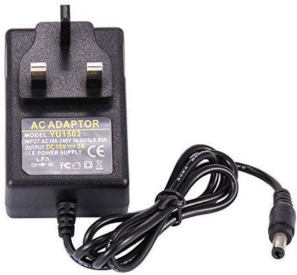 15V 2A Power Supply Adapter - COLM AC 100-240V 50-60hz DC 15 Volt 2amp 30W Transformer Charger Interface Size 5.5x2.5mm 15V/2A UK Plug