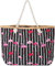 styleBREAKER Sac de Plage XXL avec imprimé à Rayures et Flamants Roses et Fermeture à glissière, Sac à Main, Cabas, Femme 02012252, Couleur:Noir-Blanc