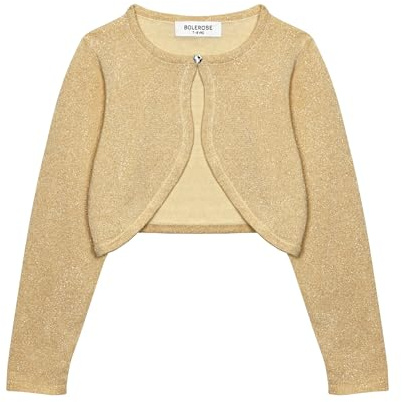 Bolerose Girls Sparkle Long Sleeve Bolero | Open Front, Heart Diamante Button, Glitter Thread, Cropped Length, Ribbed Cuffs, Won't Shed or Flake, Ages 3-14