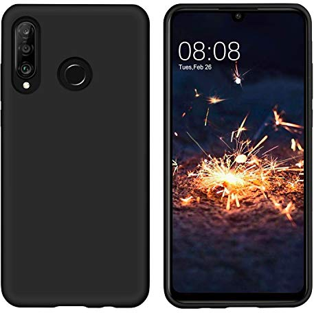 DUEDUE Huawei P30 Lite Handyhülle - Slim Dünne Silikon Schutzhülle, Liquid Gel Matte Hülle, Kratzfest Case Cover für Huawei P30 Lite, Schwarz