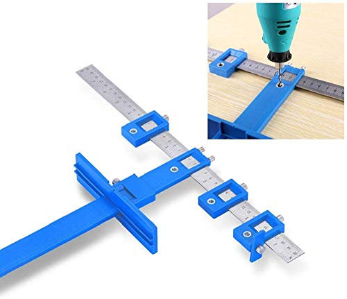 DollaTek Drill Punch Locator, plantilla hardware gabinete ajustable Herramienta para taladrar y taladrar carpintería para manijas Perillas en puertas Tirador de cajón con pulgadas y unidades métricas