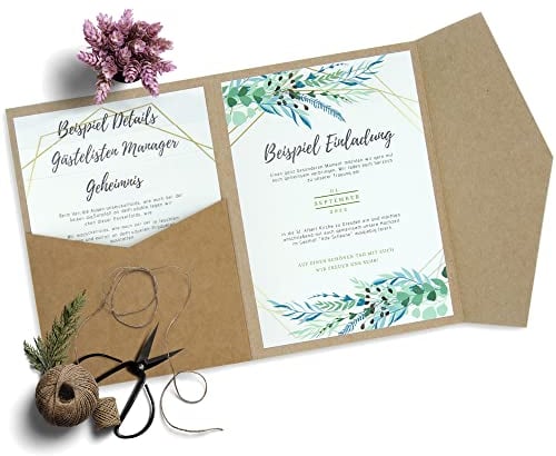 HAVDSTEYG 50 Stück Pocketfold Kraftpapier Karten I 135 x 185 mm, 300 g/m² I Hochzeitseinladungen I Taufe I Dankeskarten, Kraftpapier Pocketfold Invites Kraft