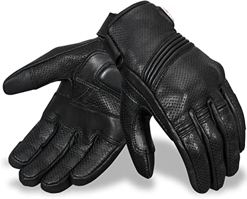 Leather Motorcycle Gloves for Men - 100% Cowhide Biker Gloves, Touchscreen, Breathable, Knuckle Protection for ATV UTV Riding (Medium)