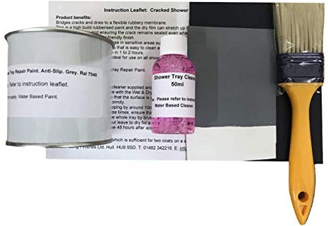 Fascinating Finishes Ltd 1 x Cracked/Leaking Shower Tray- Base Repair Paint. Anti-Slip Grey. Ral 7040