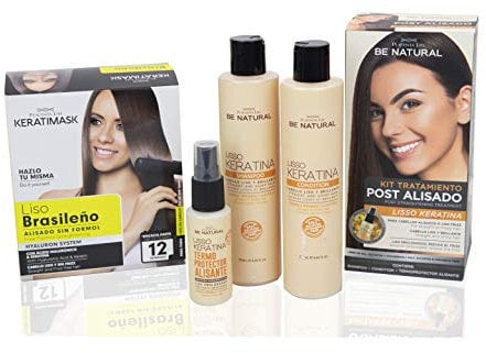 BE NATURAL Pack de Alisado Profesional Brasileño con Keratina sin Formol + Pack Postalisado Lisso Keratina. Sin Tóxico. Cuidado de cabello Liso Profesional en Casa.