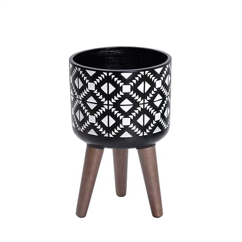 D'vine, Dev, Pflanztopf mit Ständer, Mid-century modern, hoher Blumentopf mit Beinen für Zimmerpflanzen, klein, Keramik, grau/weiß, 20,3 cm, 88-G-A-4