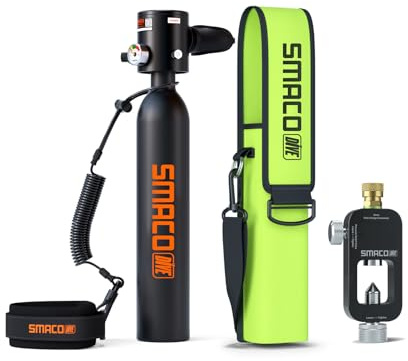 SMACO S300 Mini Tauchflasche, 0,5L Tragbare Taucherflasche | Kleine Aluminium-Ponyflasche für Freizeittauchen, Bootsreinigung, als Luftreserve und für den Strandurlaub