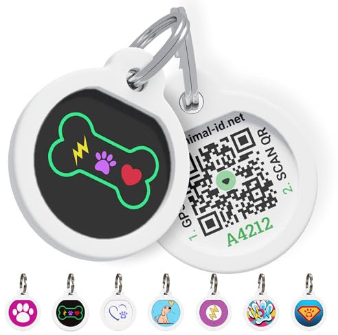ROVERTAGS Tags for Dogs - Small Dog Tag & Cat Tag - Pet Id Tag - Scannable QR Code Pet Tags for Location - Cat Id Tag & Dog Id Tag with Online Profile - Funny Dog Tags - Tags for Your Pets