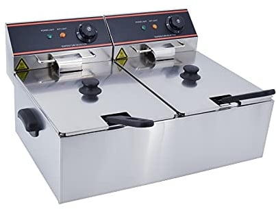 TAIMIKO Friteuse électrique 12L Friteuse Commerciale Friteuse Professionnelle 2 réservoir Inox Avec 2 Poignées Plastique 6000W 220V-240V Thermostat 60-200 °C