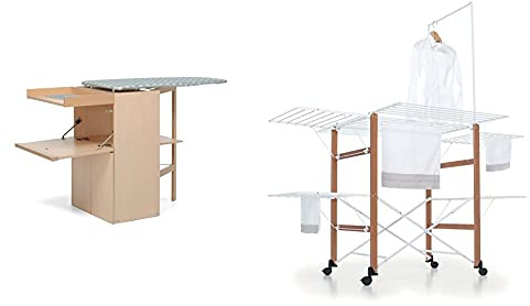 Foppapedretti Lo Stiro Mobile con ASSE da Stiro A Scomparsa, Naturale & Supergulliver Stendibiancheria, Legno, Bianco/Marrone, 189 X 122 X 174 Cm