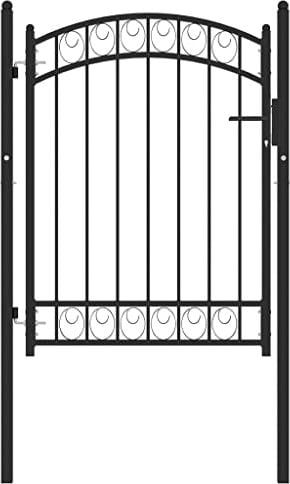 vidaXL Zauntor mit Gewölbter Spitze Gartentor Gartentür Hoftor Gartenpforte Hoftür Zauntür Gartenzaun Tor Tür Pforte Metalltor Stahl 100x125cm Schwarz