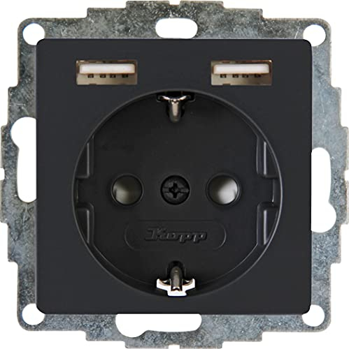 Kopp HK07 - Unterputz-Schutzkontakt-Steckdose mit 2 USB-Ladebuchsen, Farbe: anthrazit, 296215003