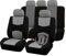 Rebeca Shop A18_GRIGIO Copri-sedili Auto Universale Grigio Nero | Set Coprisedili Universali per Anteriori e Posteriori | Kit Copri cintura e volante | Accessori Auto Interno