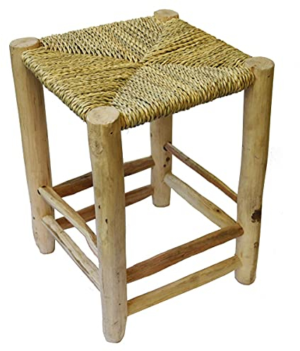 Scandi Stil Holzhocker Hocker Fußhocker massiv mit geflochtenen Palmenblättern