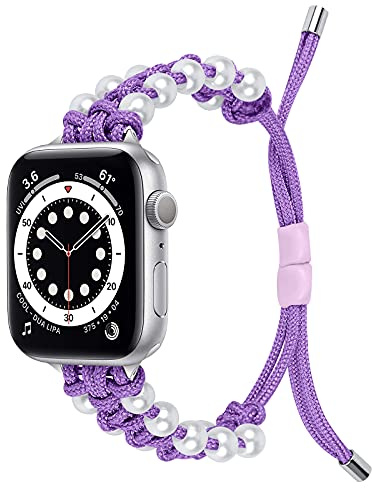 AISPORTS Bracelet en Nylon Perlé Compatible avec Le Bracelet Apple Watch 40mm 38mm, Bracelet en Nylon de Tissage de Bijoux en Perles Réglable Bracelet de Remplacement pour iWatch Series 6/SE/5/4/3/2/1