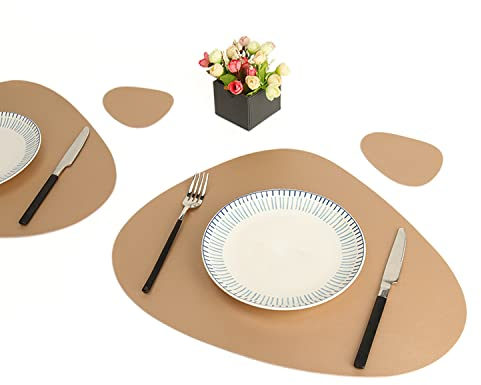 Platzset oval, Rosegold, Tischset inkl. Getränke Untersetzer, Lederoptik, 4er-Set, wasserabweisend, rutschfest, hitzebeständig, schmutzabweisend, abwaschbar, modisch