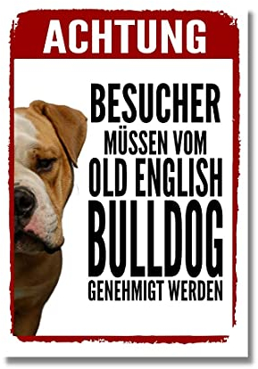 Old English Bulldog Genehmigung Dog Schild Spruch Türschild Hundeschild Warnschild Geschenkidee Sicherheitsschild Hund Privatgrundstück Hundewarnung Warnung vor dem Hund OEB