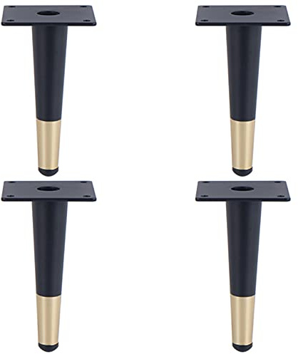 SZLXJMFL Pieds de Meuble 20cm Metal,Pieds de Table Basse Noir Doré Fer | Finition Galvanoplastie | 10 - 55 cm Socles Coniques Pieds de Meubles Pied Table Console Vis Inclus,Lot de 4 (20cm,Fuselés)