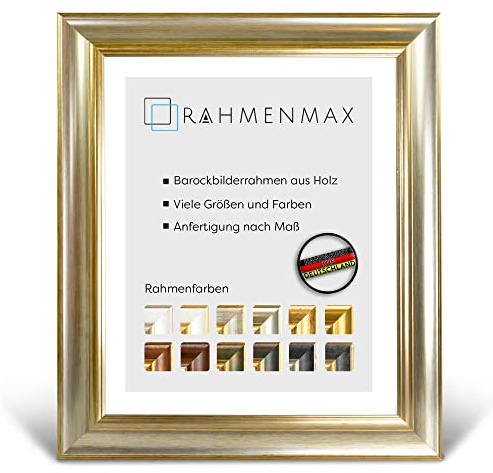 RahmenMax® Barock Bilderrahmen 70x100 cm Glarus zum Aufhängen/Vintage Bilderrahmen Maßanfertigung möglich/Posterrahmen aus Holz/Bilder Rahmen in Champagner-Glanz mit Acrylglas/Puzzle Rahmen