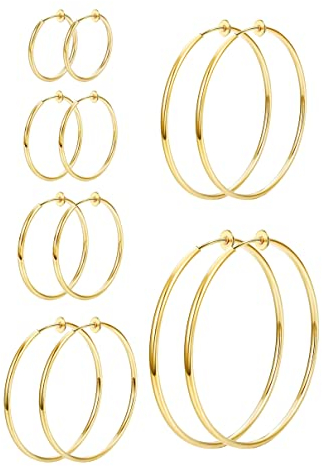 MILACOLATO Clip On Boucles d'Oreilles Créoles Femme Huggie Fausse Boucle d'Oreille Printemps Faux Boucles Oreille Pour Non Percées Bijoux 6 Tailles Argent Or Ton Or Rose or