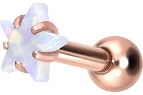 PIERCINGLINE Titan Ohrpiercing mit Innengewinde STERN + SYNTHETISCHER OPAL Piercing Ohr Helix Tragus Lobe Farb & Größenauswahl