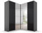 Rauch Möbel Quadra Schrank Eckschrank Schwebetürenschrank, Grau metallic/Glas basalt, Schwarz, 4-trg. mit Spiegel, inkl. 2 Kleiderstangen, 12 Einlegeböden, 3 Schubladen, BxHxT 181x229x187 cm