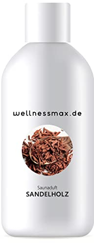 wellnessmax Sauna Aufguss Sandelholz, mit 100% natürlichen ätherischen Ölen, der entspannende Duft des Sandelholzes wirkt ausgleichend und beruhigend. (250 ml)