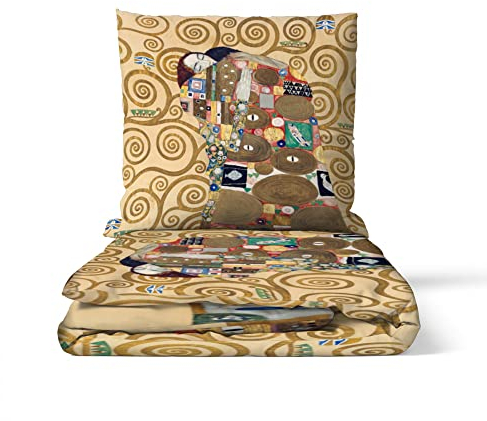 fotobar Motivbettwäsche Klimt - Die Erfüllung Baumwolle Größe 135 x 200 cm + 80 x 80 cm