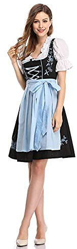 Oktoberfest Costumes Women German Dirndl Dresses 3 Pieces Bavarian Costume Traditional Oktoberfest Outfits Beer Girl Maid Plaid Apron Fancy Dress Carnival Halloween Cosplay Role Play (Blue, S)