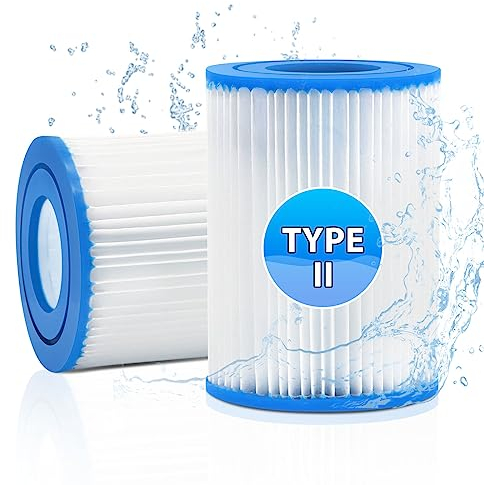 RUIZHI Pool Filter Cartridge for Best-way Type II, Pool Filter Type 2 for Swimming Pool, Lazy Spa Filter Replacement for Best-way Pool Pump, Hot Tub Filter for L-a-y-Z-Spa(2 Filter), white
