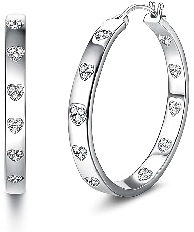 KRFY Ohrringe Silber 925 Creolen Herz Huggie Cubic Zirkonia Herz Creolen Hypoallergen Großer Silber Ohrringe Creolen für Frauen Mädchen