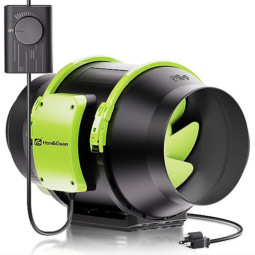 Hon&Guan 6 Inch Inline Duct Fan with Variable Speed Controller, Upgrade Motor & Low Noise Ventilation Exhaust Fan for Heating Cooling Booster, Grow Tents, Hydroponics