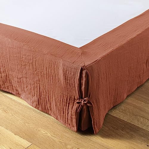 Cache sommier L’Effet Papillon - Housse sommier 100% Double Gaze de Coton Hauteur 30cm [ Cache-sommiers ] (Orange Terracotta, 140x190 cm)